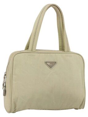 PRADA Hand Bag Nylon Ivory Silver Auth 175267